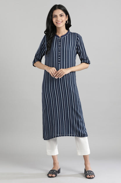 Navy Round Neck Yarn-Dyed kurta