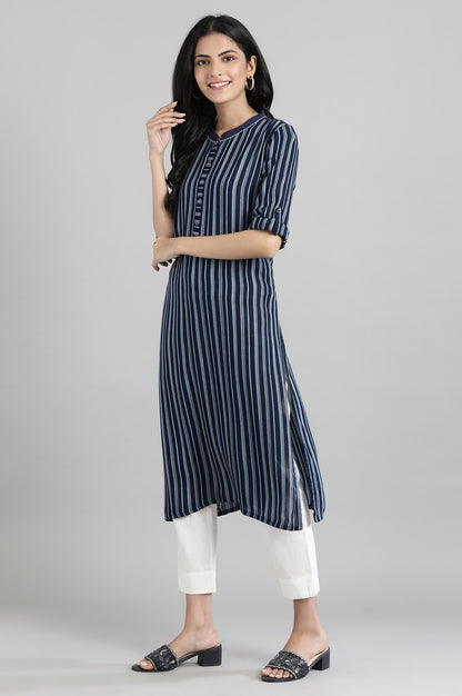 Navy Round Neck Yarn-Dyed kurta