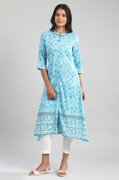 Blue Mandarin Neck Floral kurta