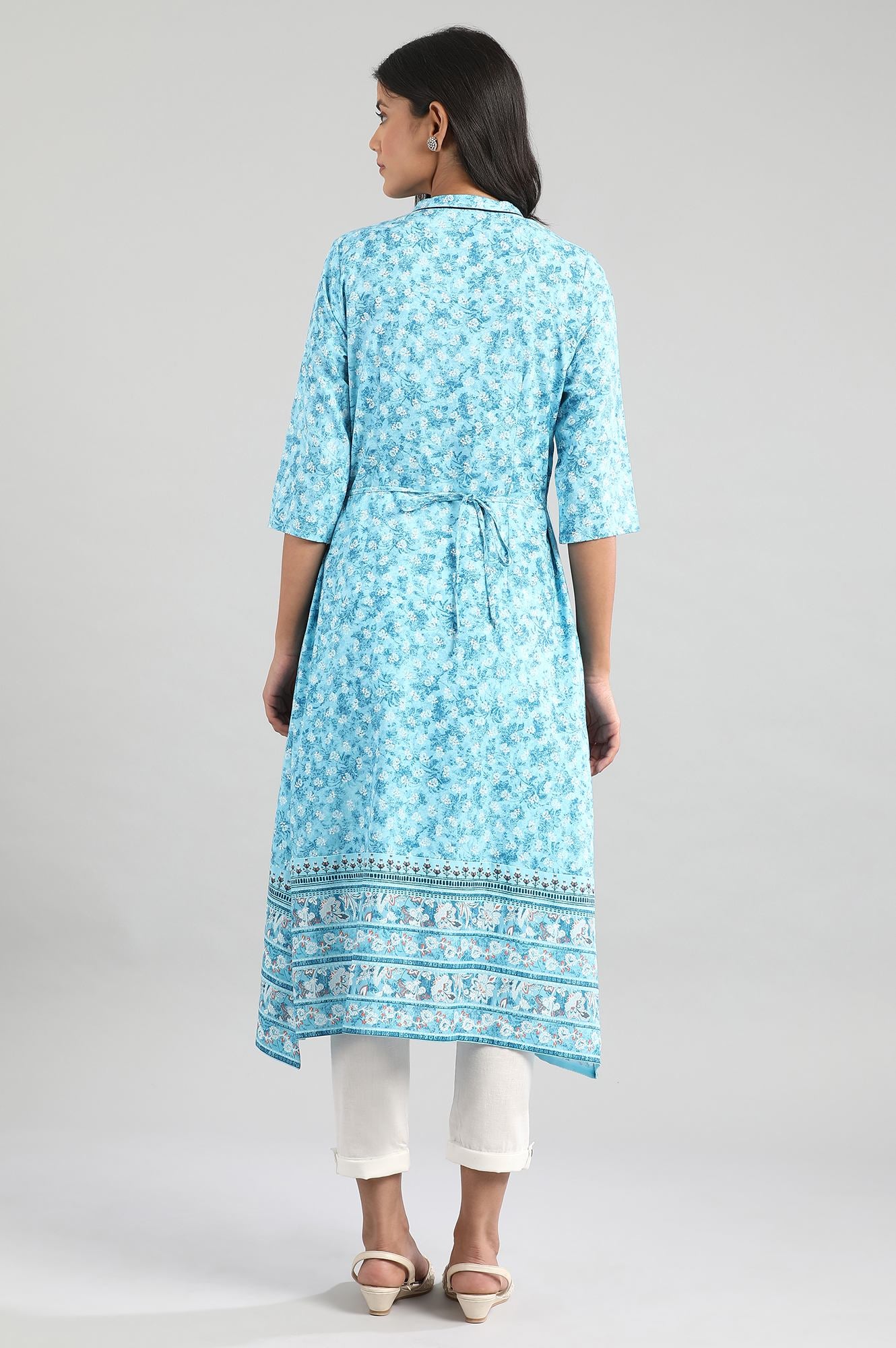 Blue Mandarin Neck Floral kurta