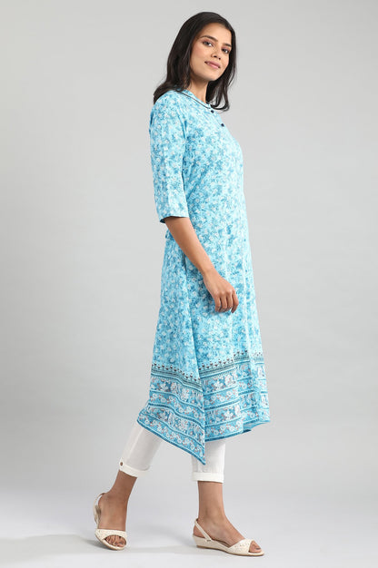 Blue Mandarin Neck Floral kurta