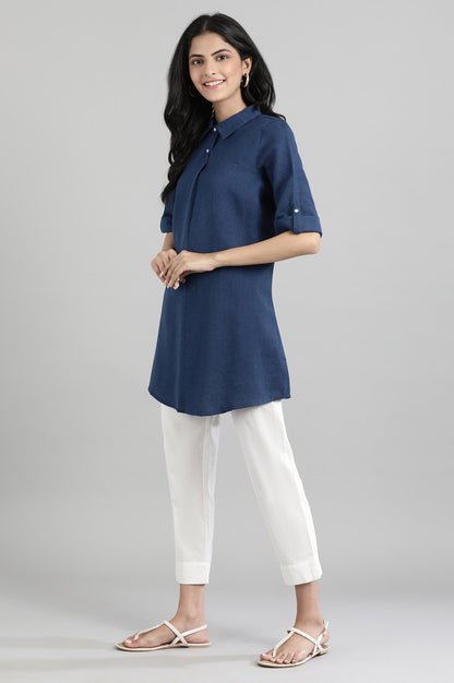 Navy Collar Neck Solid kurta