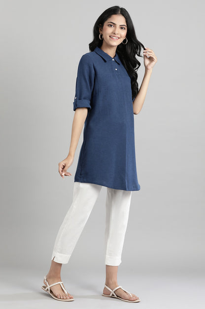 Navy Collar Neck Solid kurta