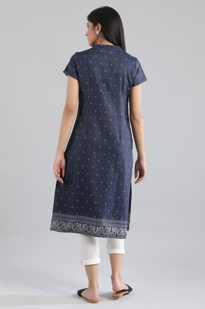 Navy Mandarin Neck Solid kurta