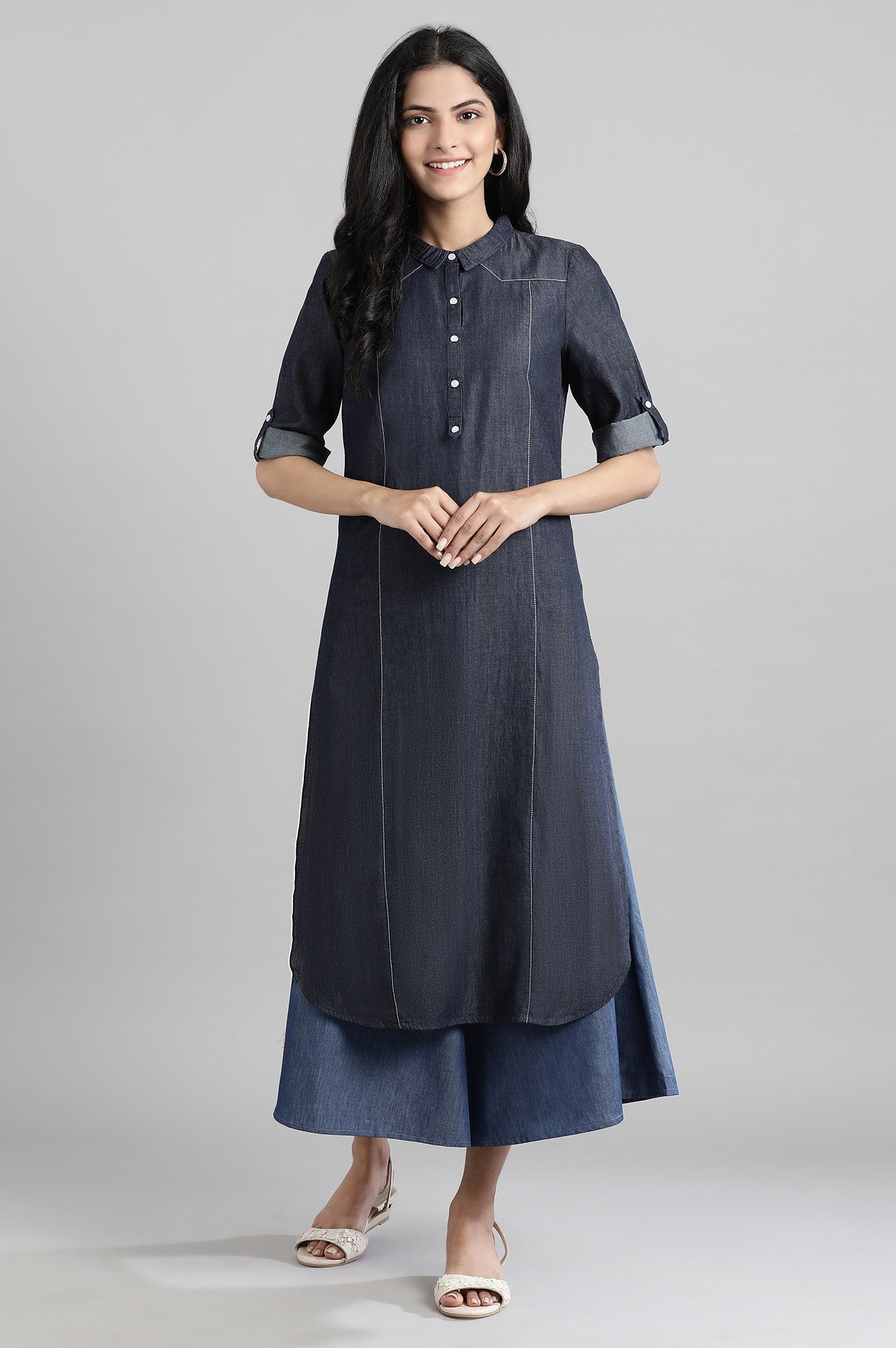 Blue Collar Neck Solid kurta