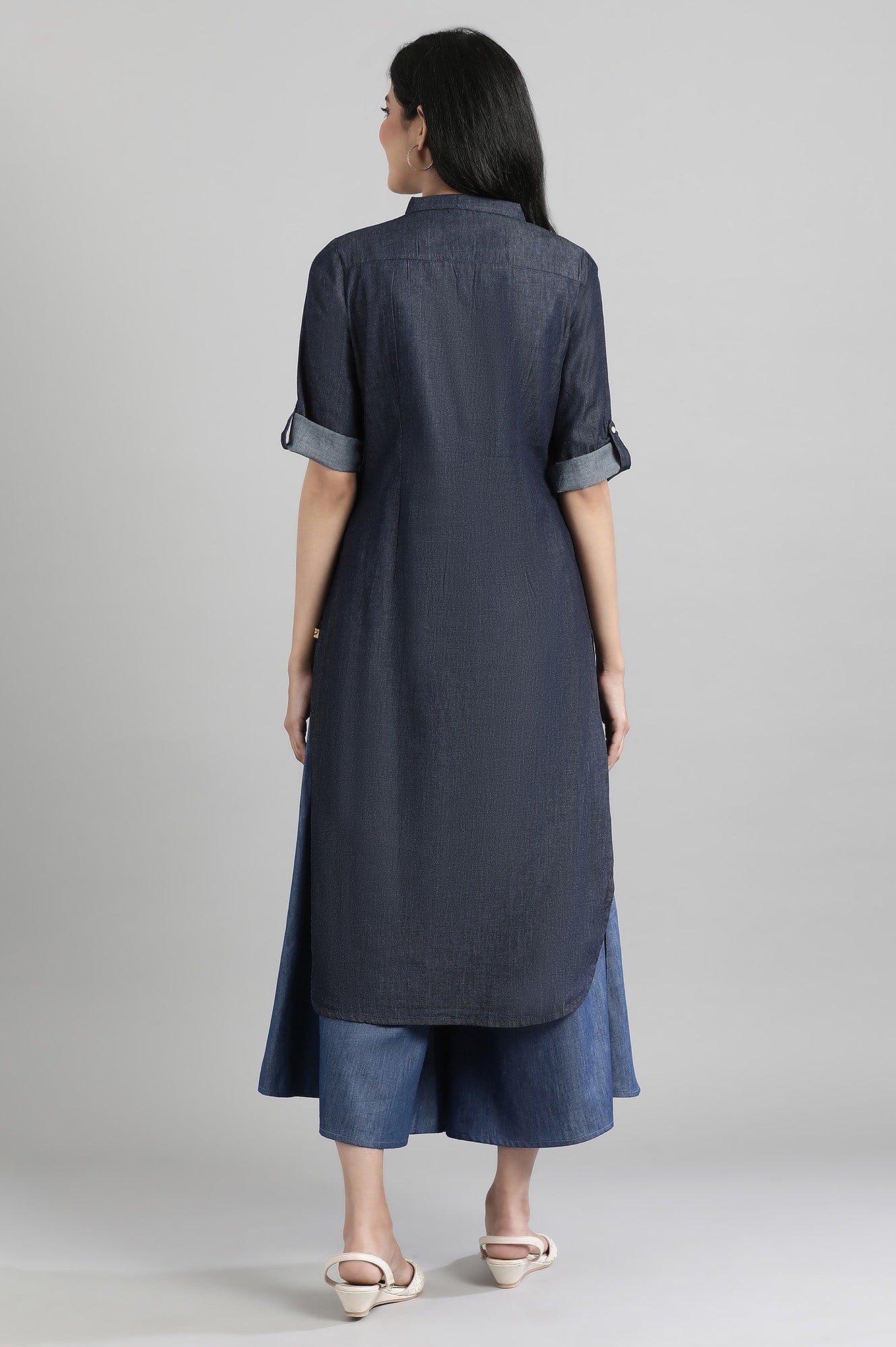 Blue Collar Neck Solid kurta