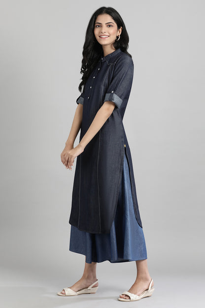 Blue Collar Neck Solid kurta