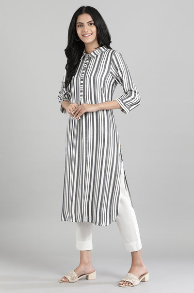 Navy Collar Neck yarn-Dyed Dress