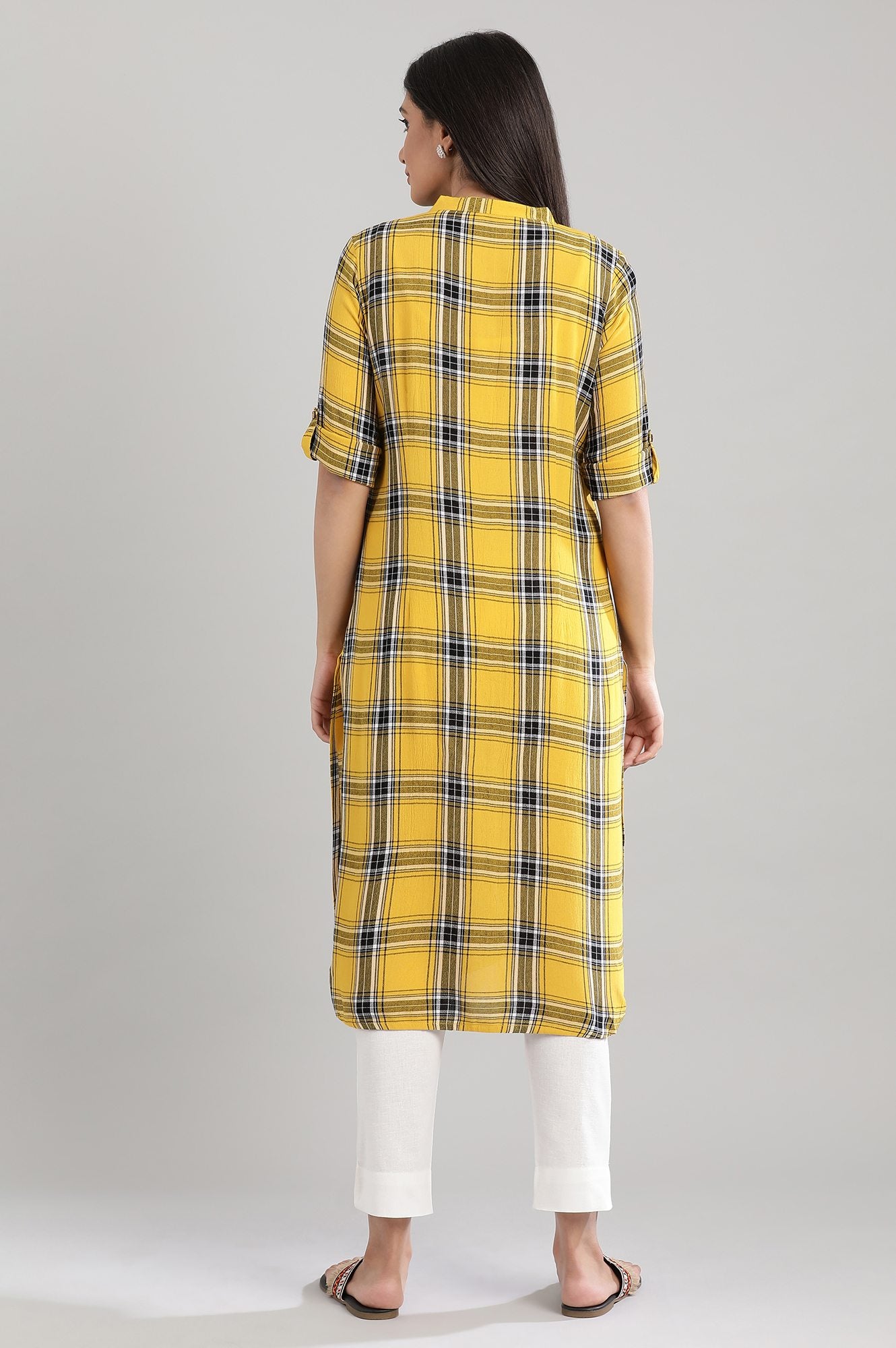 Yellow Collar Neck Yarn-Dyed kurta