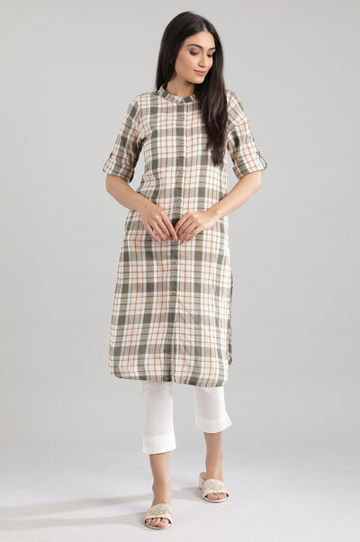 Olive Green Collar Neck Yarn-Dyed kurta
