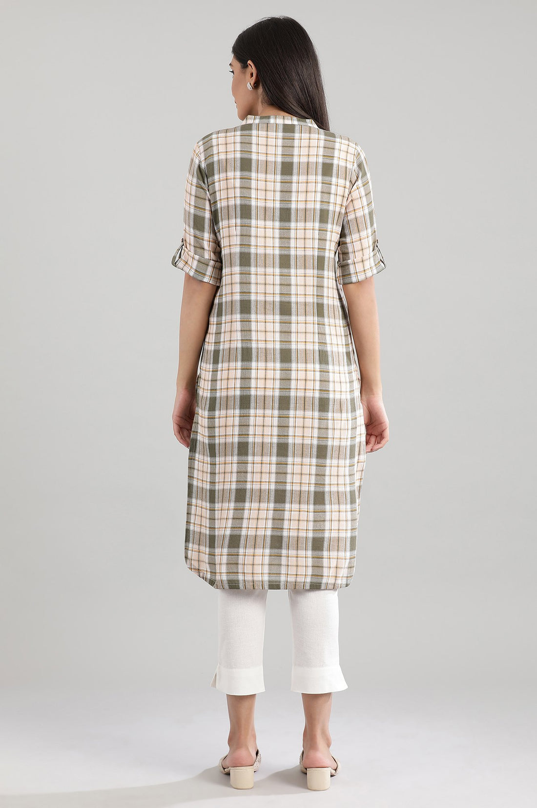 Olive Green Collar Neck Yarn-Dyed kurta