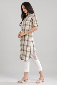 Olive Green Collar Neck Yarn-Dyed kurta