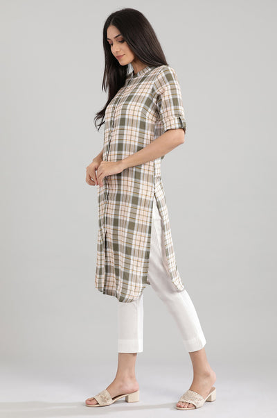 Olive Green Collar Neck Yarn-Dyed kurta