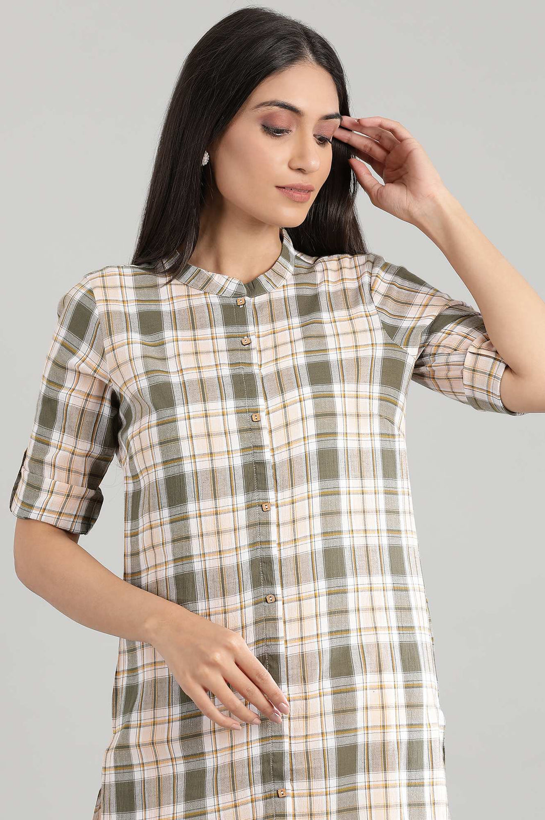 Olive Green Collar Neck Yarn-Dyed kurta