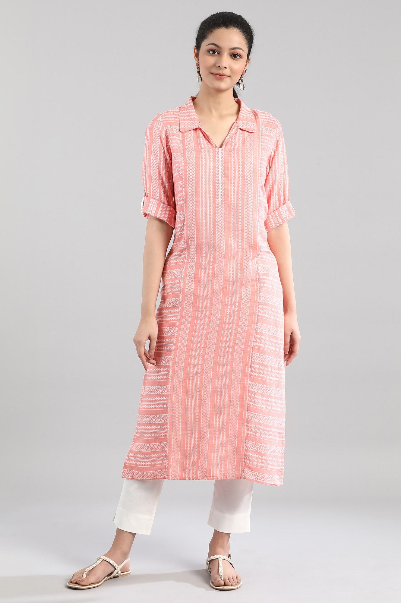 Peach Shirt Collar kurta