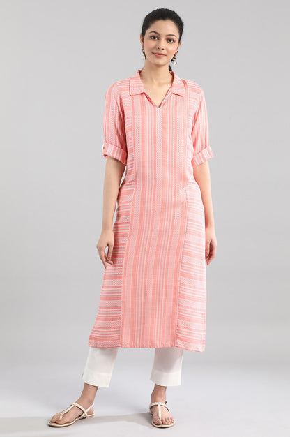 Peach Shirt Collar kurta