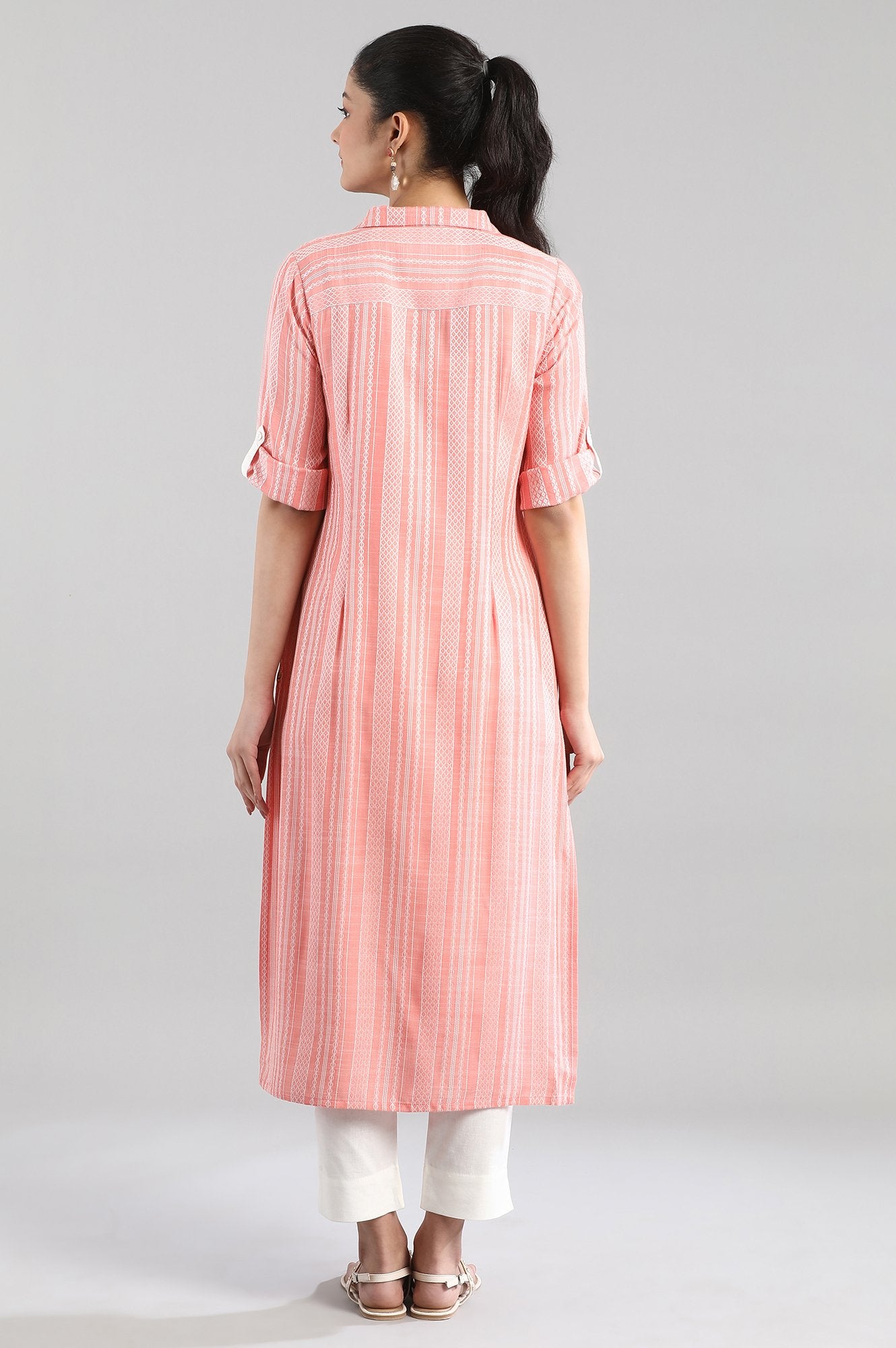 Peach Shirt Collar kurta