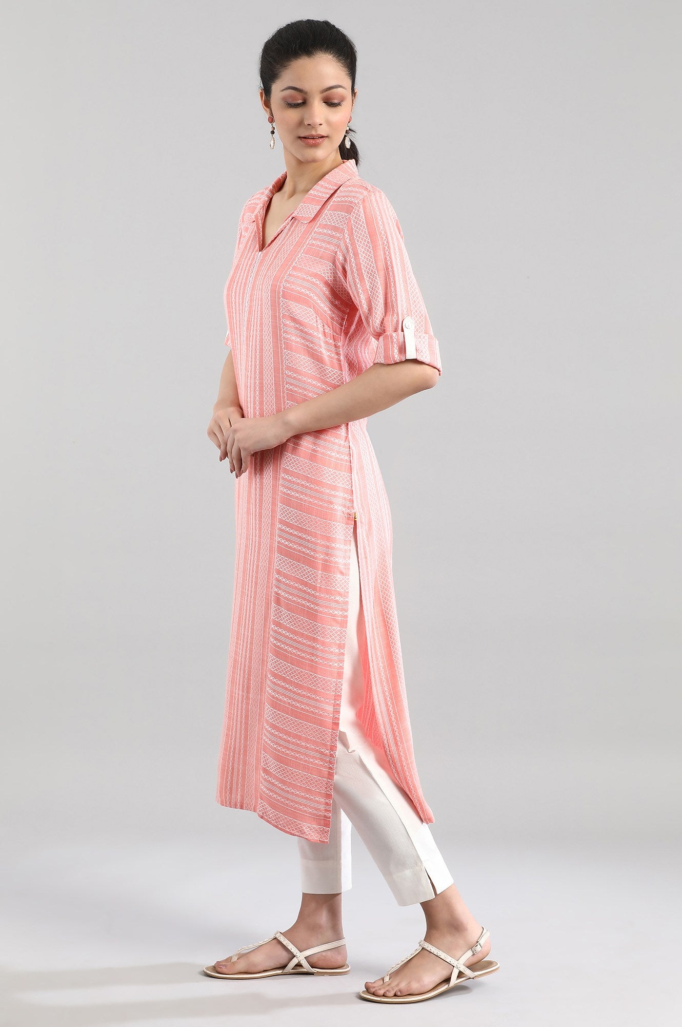 Peach Shirt Collar kurta