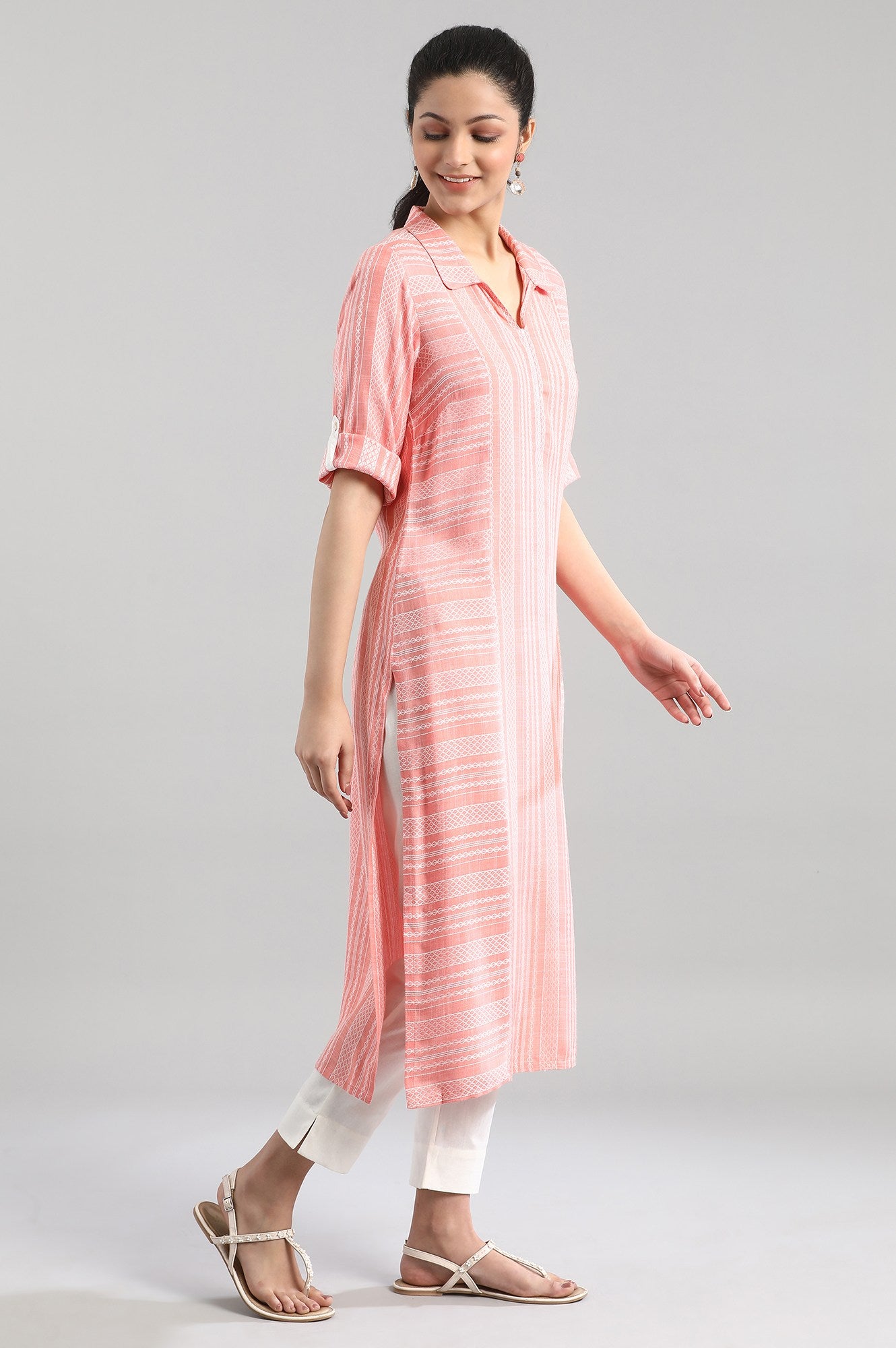 Peach Shirt Collar kurta