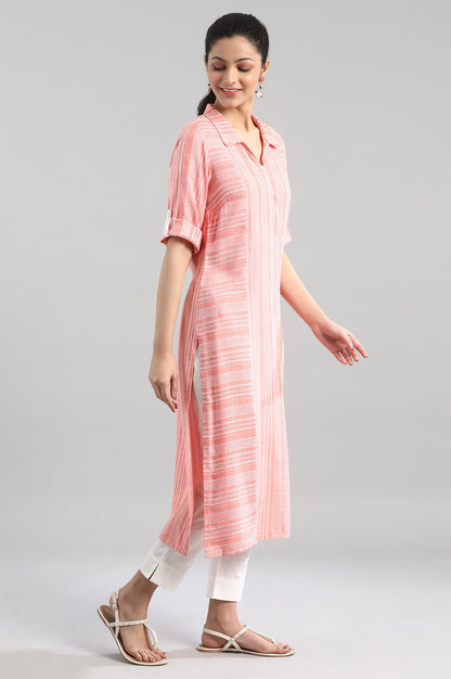 Peach Shirt Collar kurta