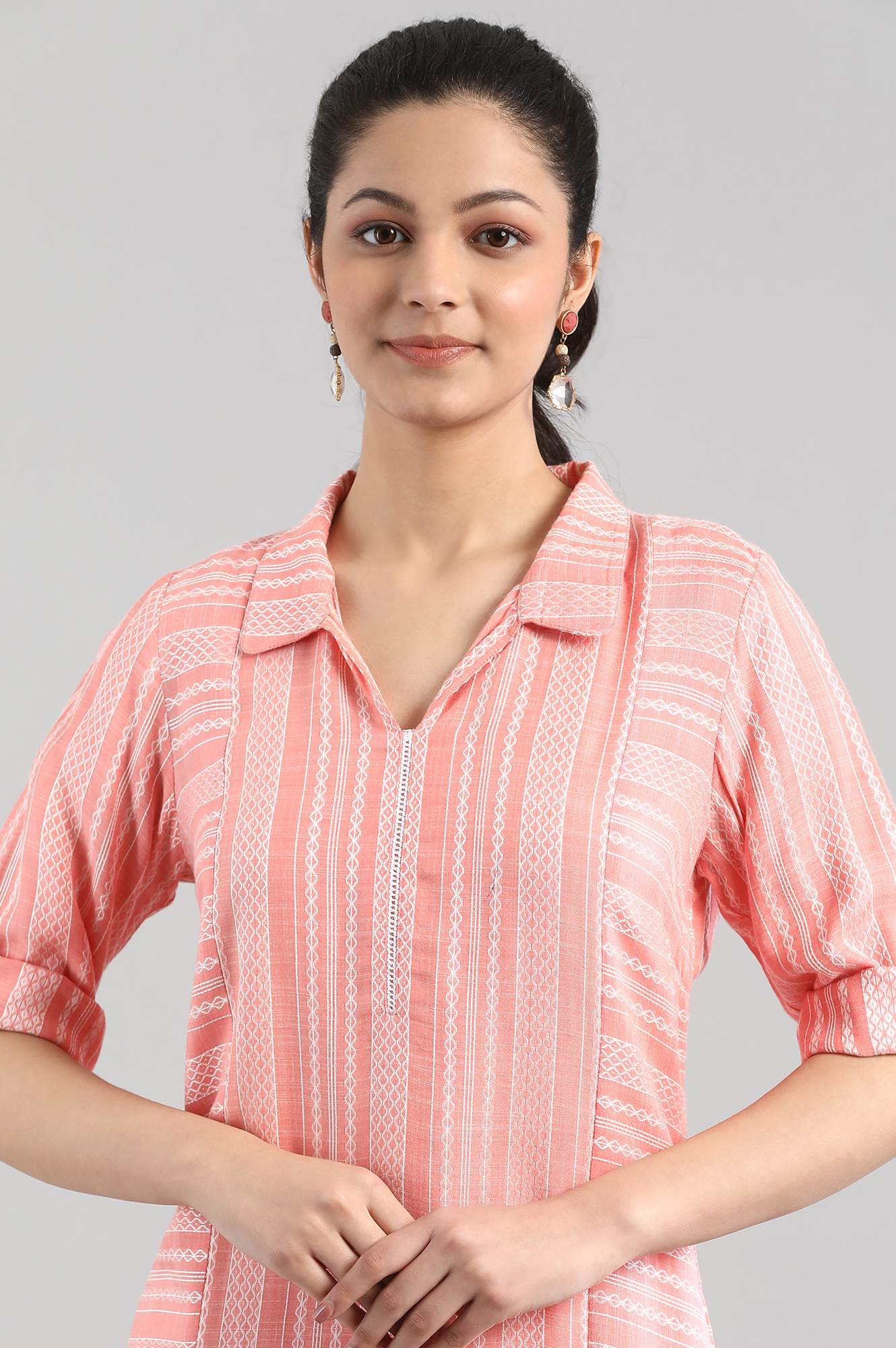 Peach Shirt Collar kurta