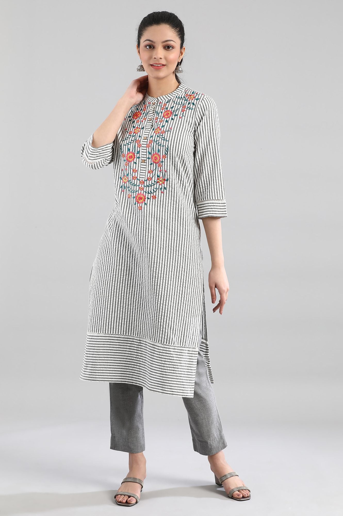 White kurta with Black Stripes