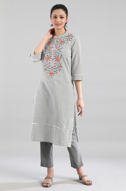 White kurta with Black Stripes