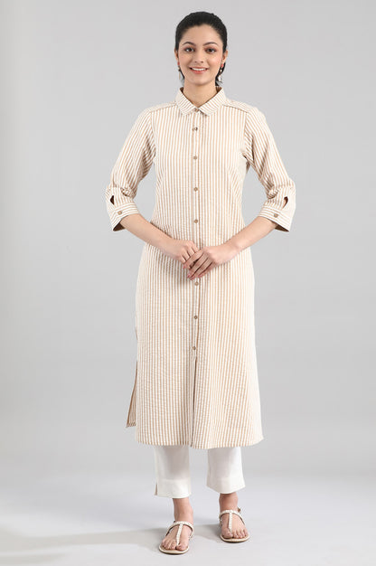 White and Beige Stripe Print kurta