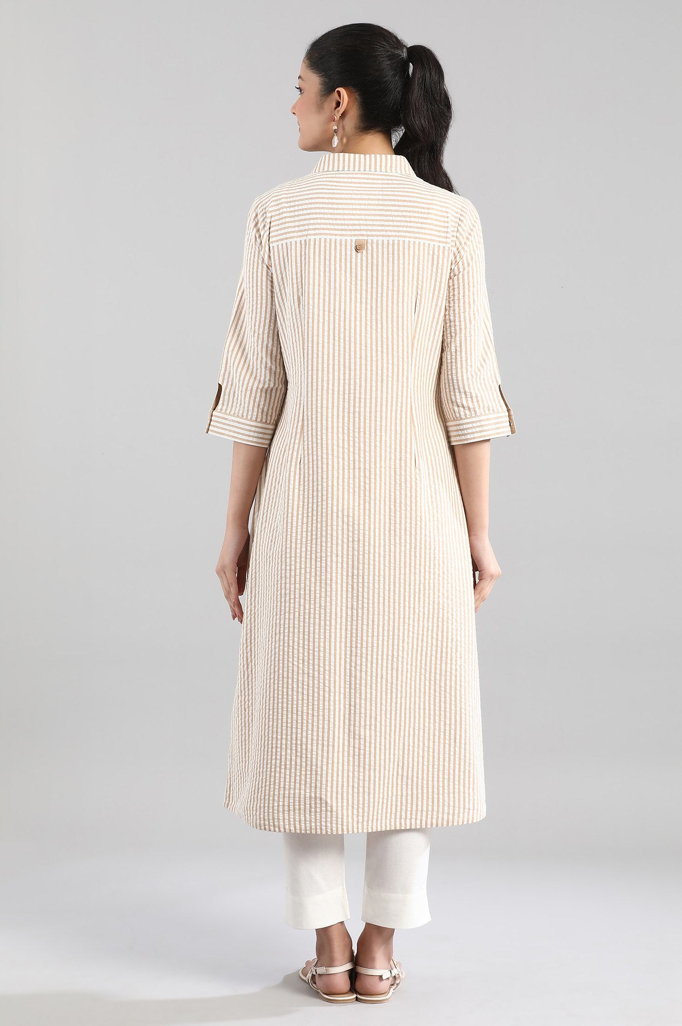 White and Beige Stripe Print kurta