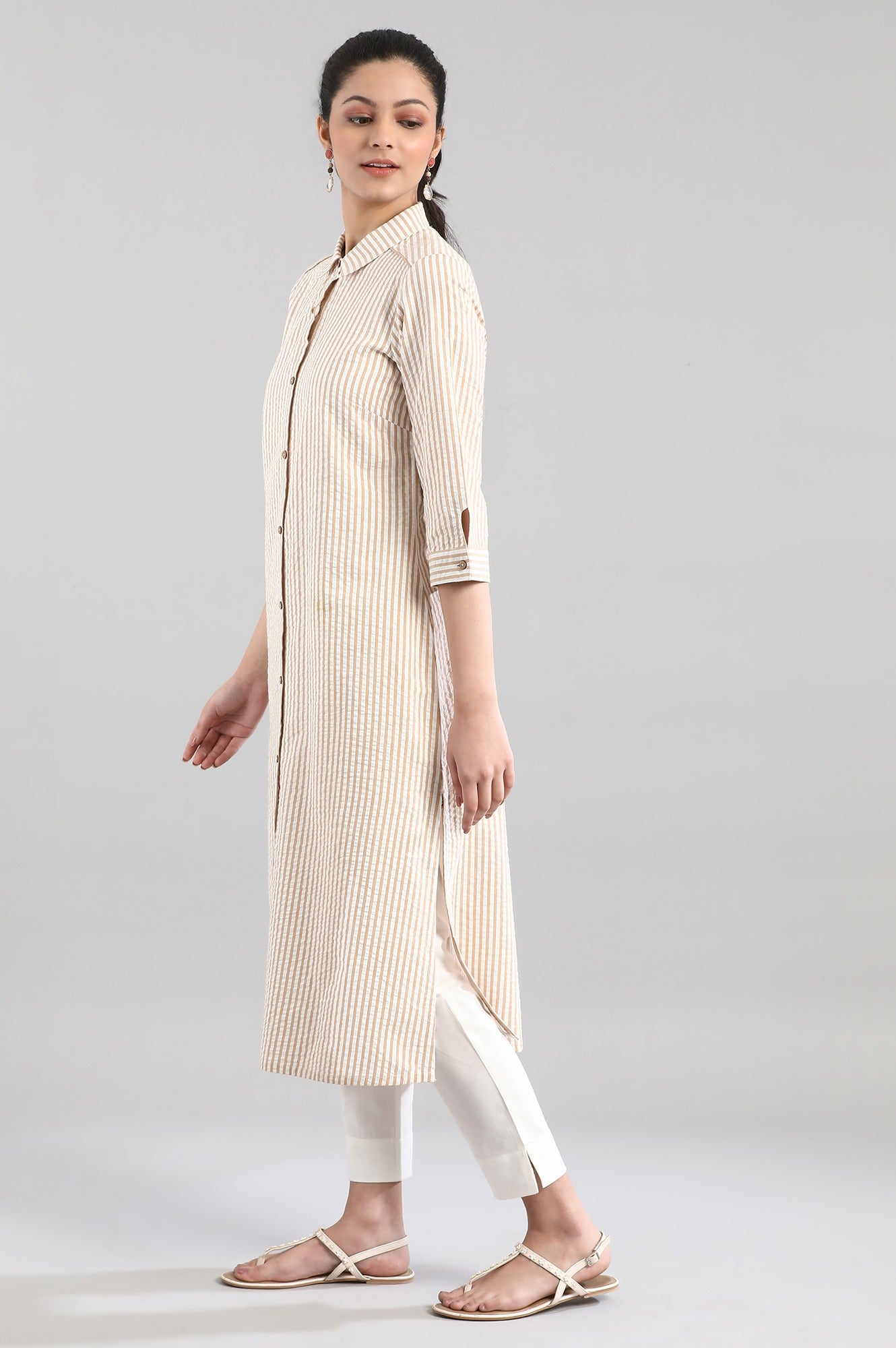 White and Beige Stripe Print kurta