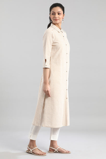 White and Beige Stripe Print kurta