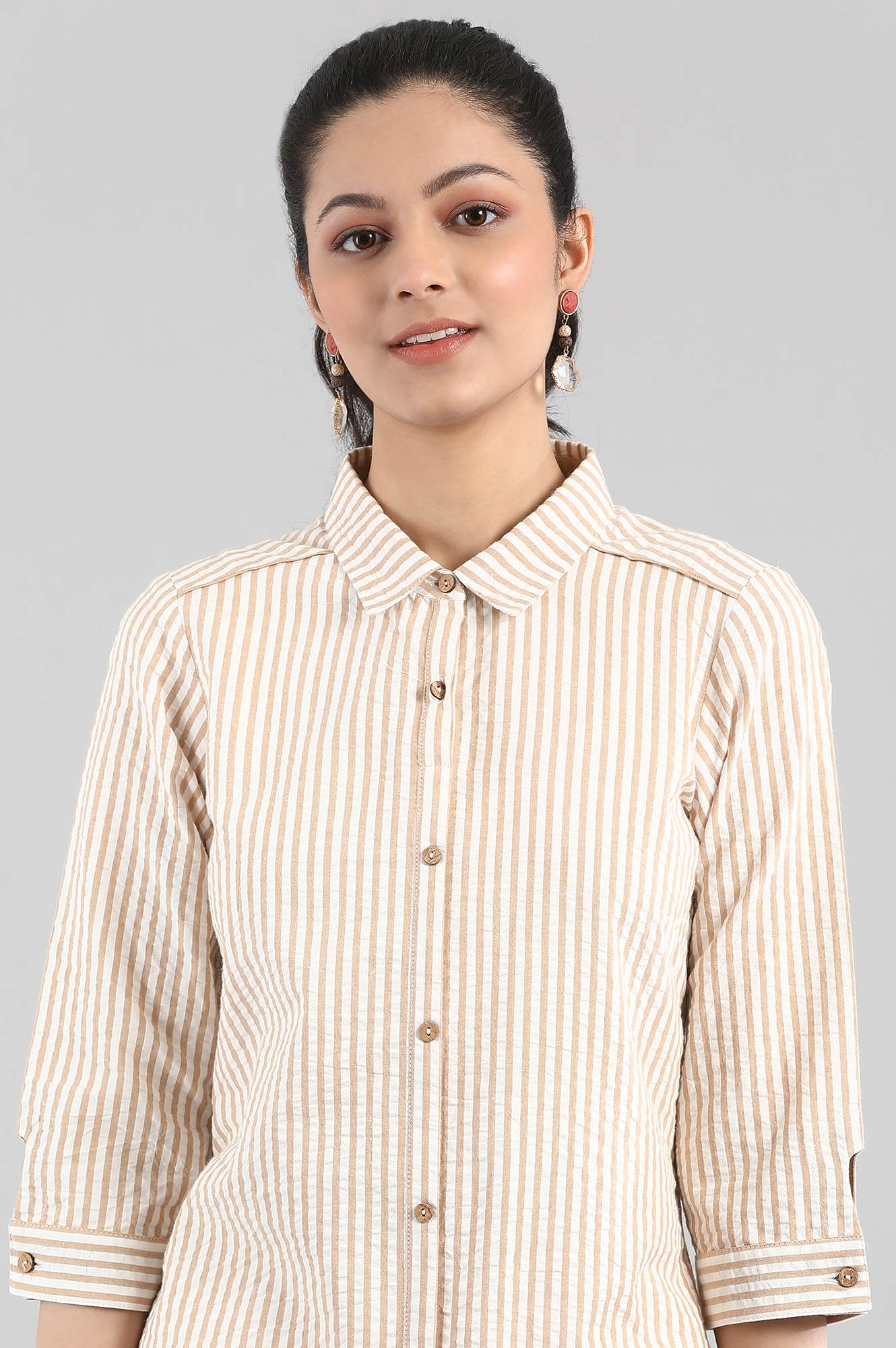 White and Beige Stripe Print kurta