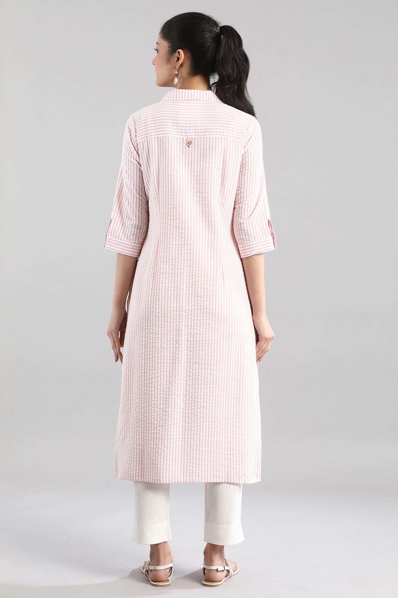 White and Peach Stripe Print kurta