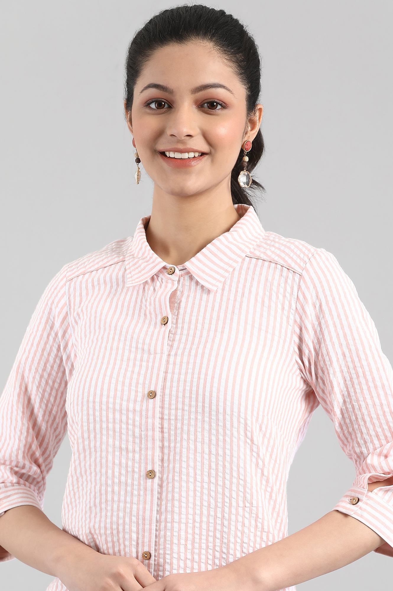 White and Peach Stripe Print kurta