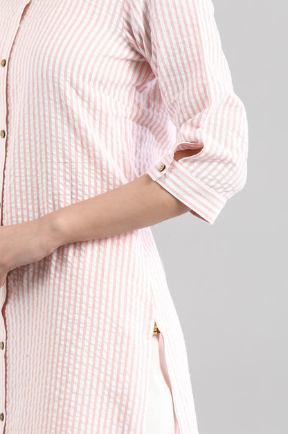 White and Peach Stripe Print kurta