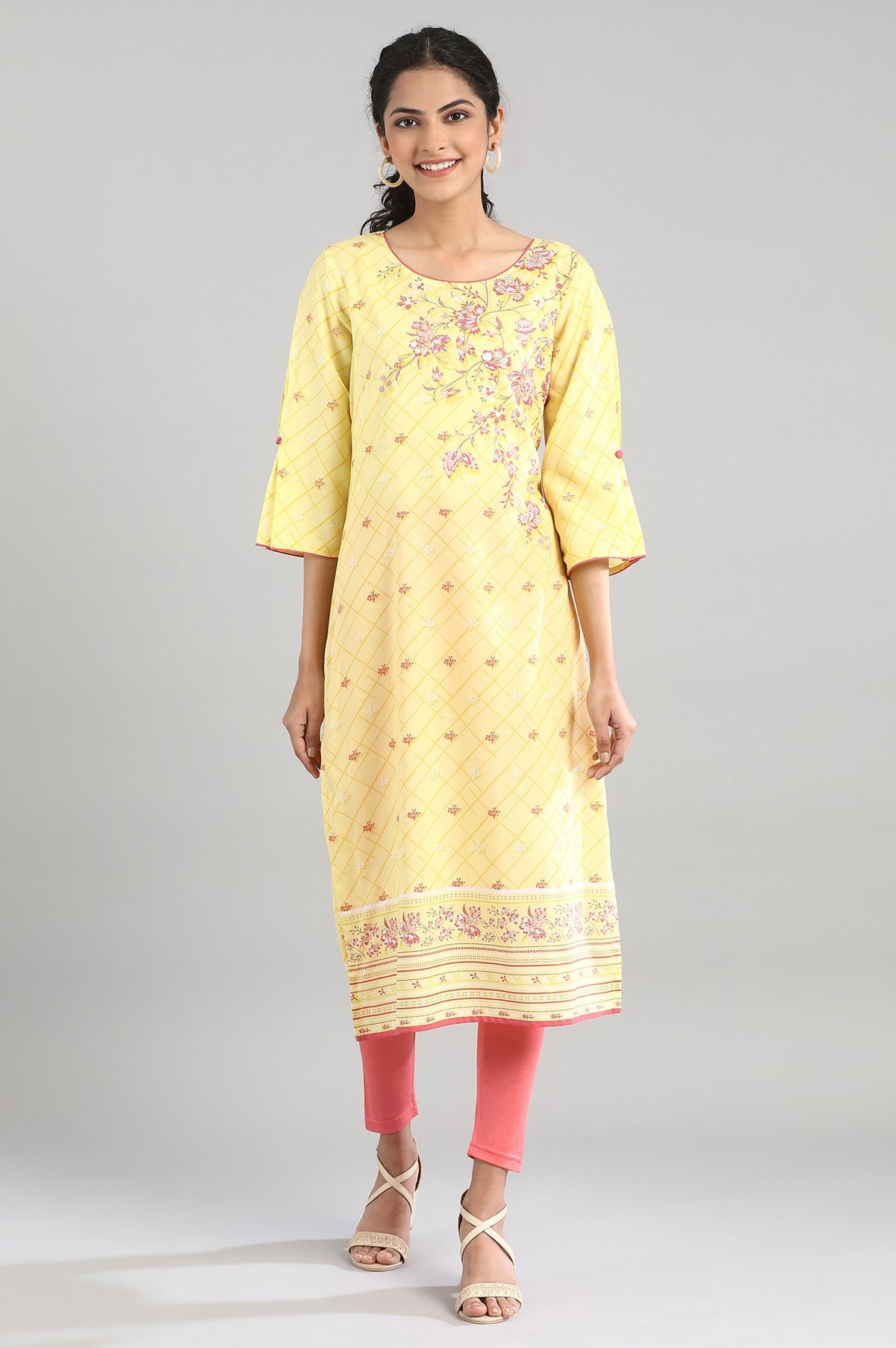 Yellow Printed kurta - M