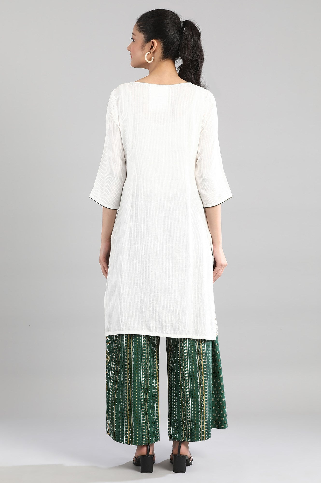 White kurta with Print on Yoke and Hem