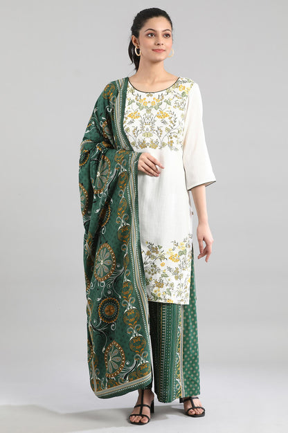 White kurta with Print on Yoke and Hem