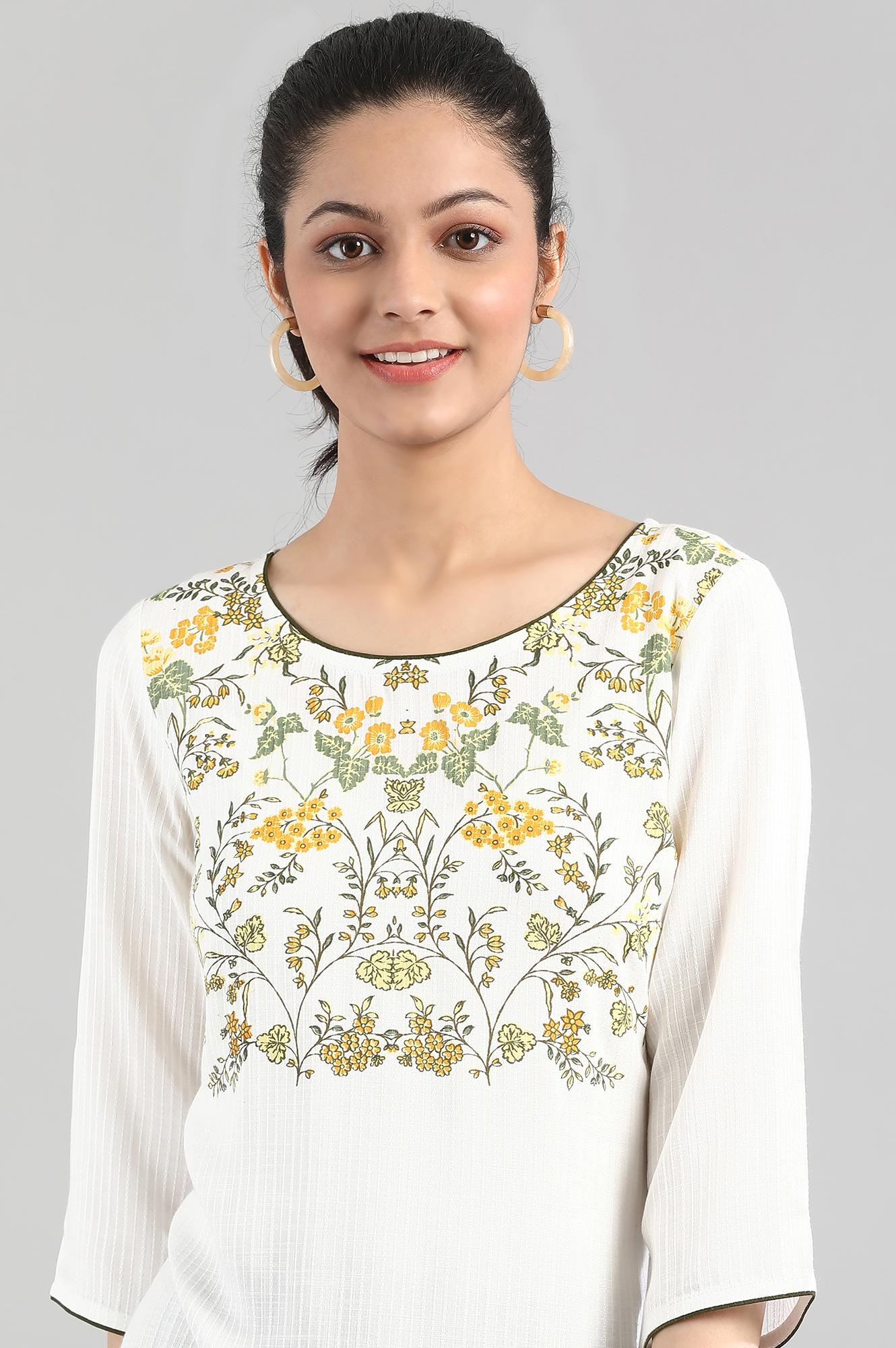 White Floral Printed Straight Kurta and Palazzo Set
