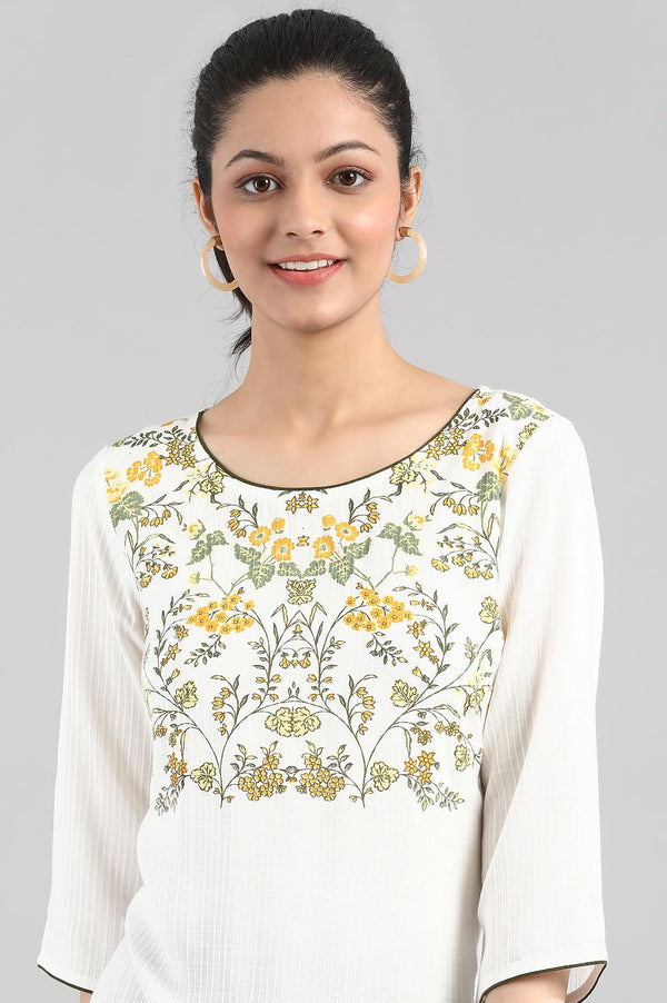 White Floral Printed Straight Kurta and Palazzo Set