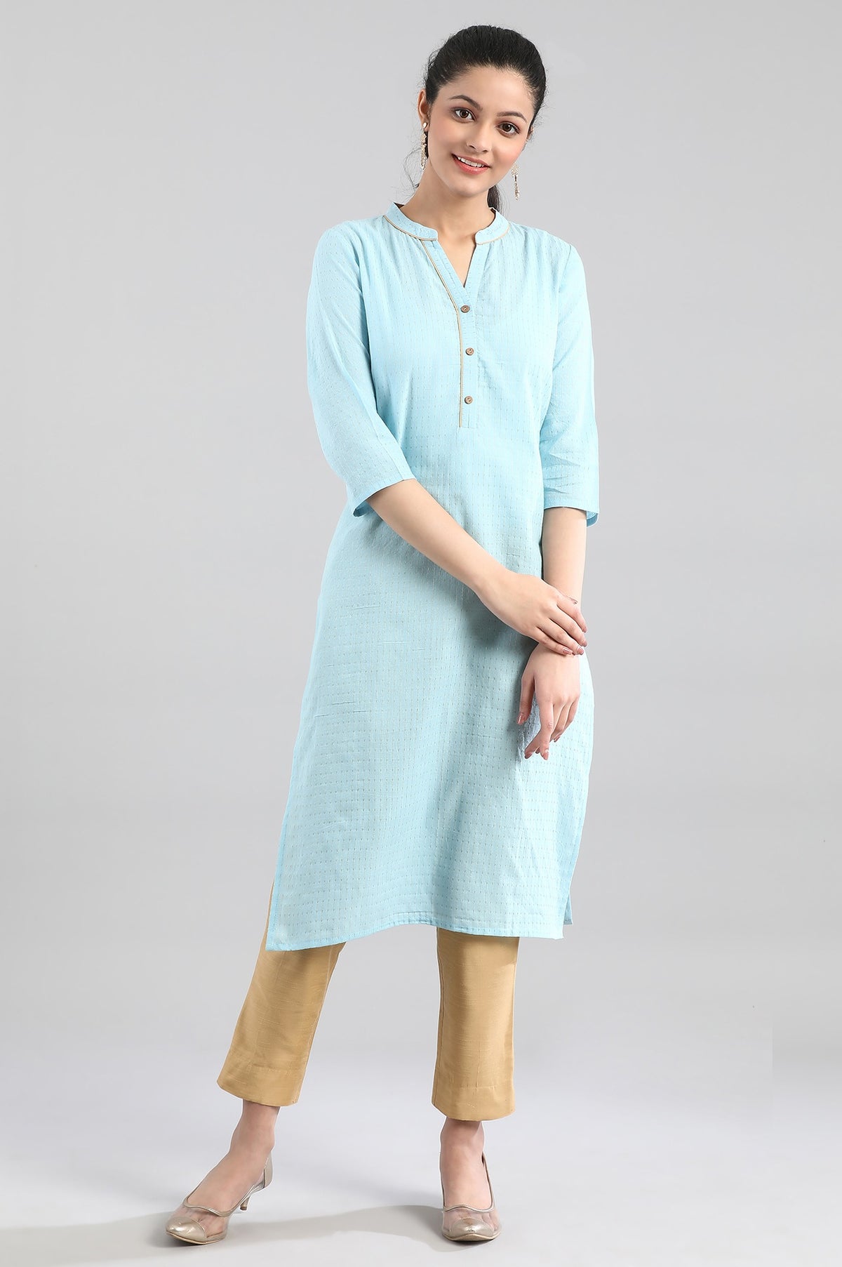 Blue Yarn-Dyed kurta - L