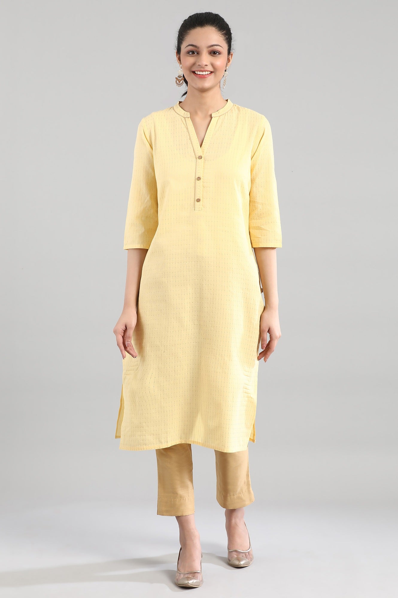 Yellow Casual Cotton kurta