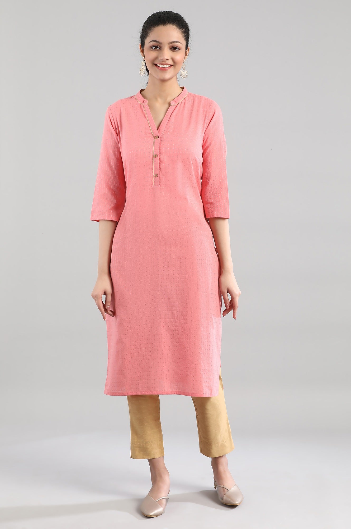 Pink Casual Cotton kurta