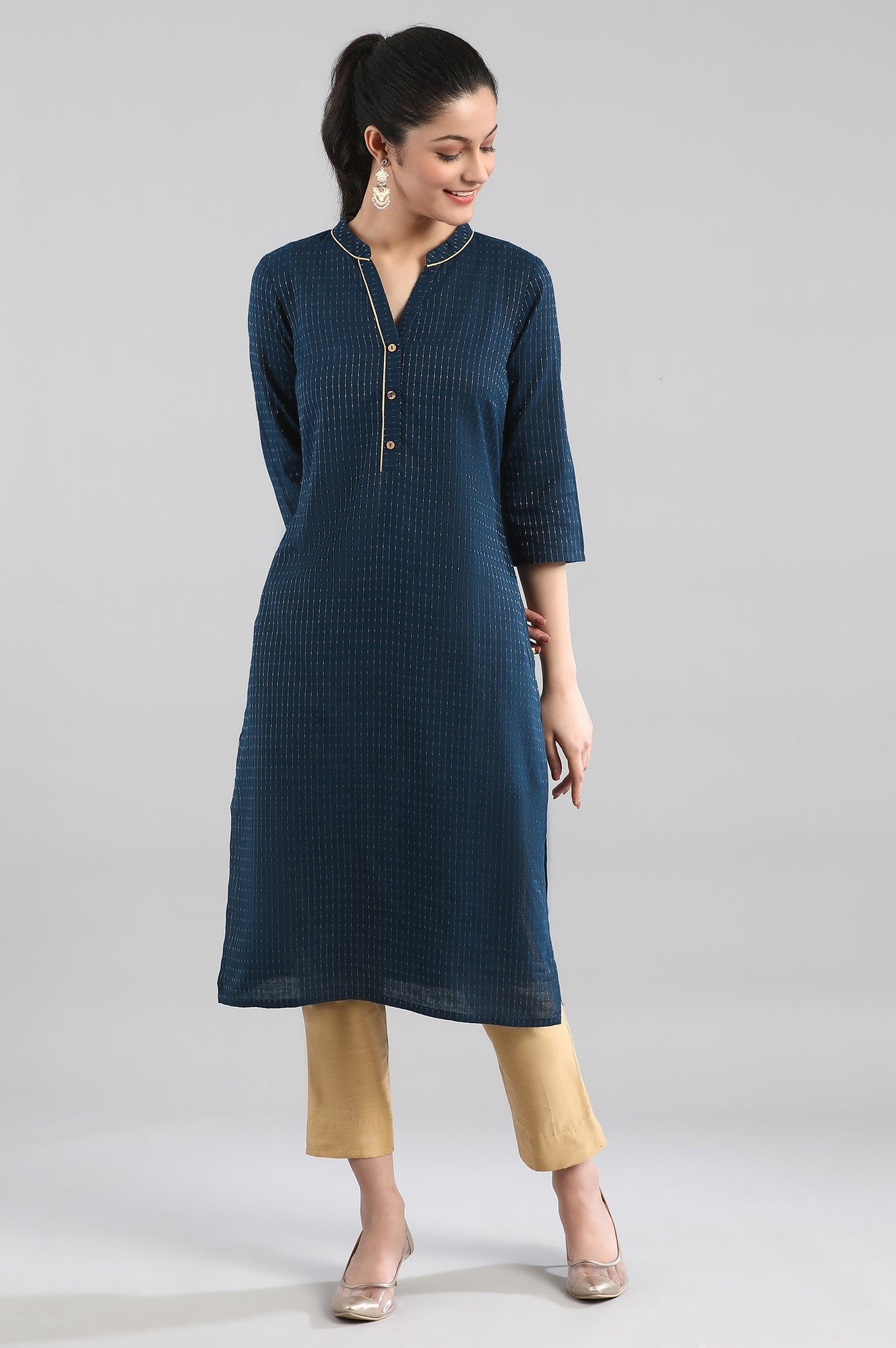 Navy Yarn-Dyed kurta