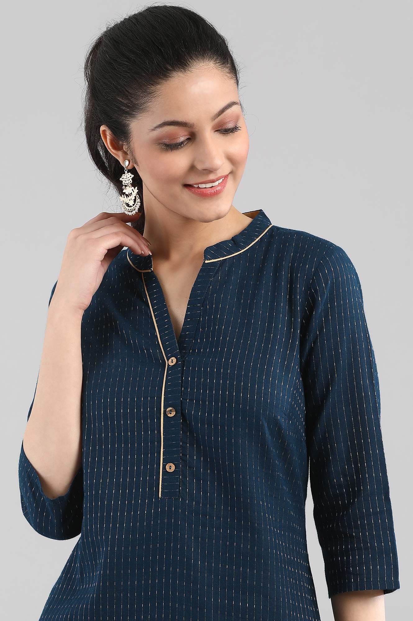 Navy Yarn-Dyed kurta