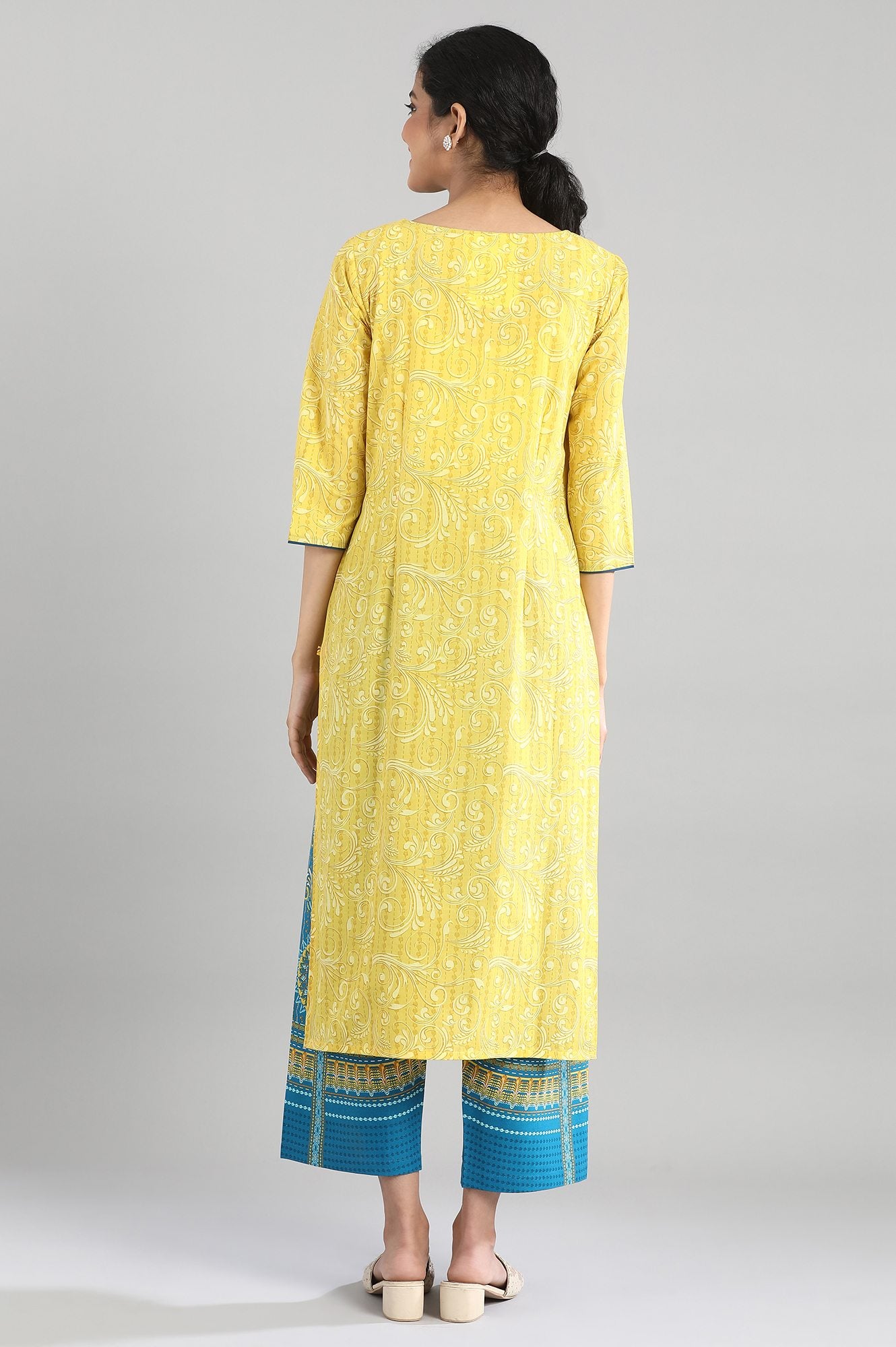 Yellow Cotton Printed kurta