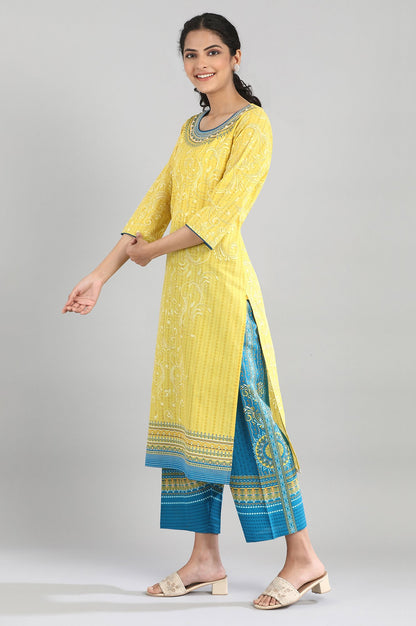 Yellow Cotton Printed kurta