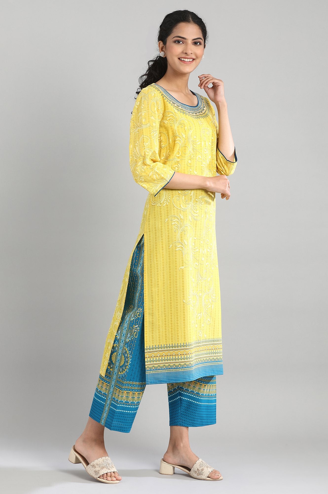 Yellow Cotton Printed kurta