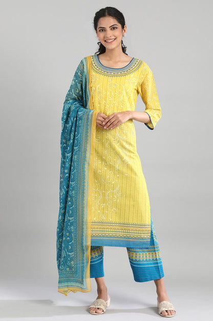 Yellow Cotton Printed kurta