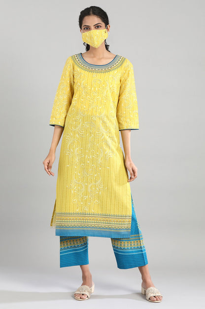 Yellow Cotton Printed kurta